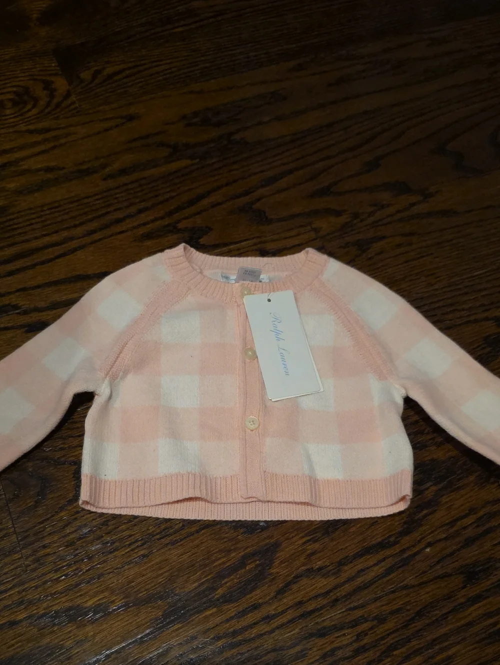 Ralph Lauren Pink and White Check Knit Cardigan